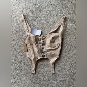Beige Corset Top with Hook Details sexy cream party cocktail nwt